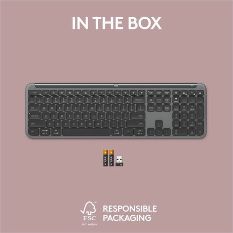 Logitech Signature Slim K950 Wireless Keyboard, Sleek Design, Quiet Typing, Bluetooth, Multi-OS, Graphite