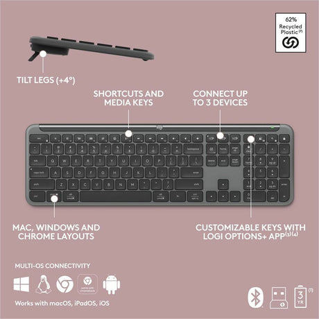 Logitech Signature Slim K950 Wireless Keyboard, Sleek Design, Quiet Typing, Bluetooth, Multi-OS, Graphite