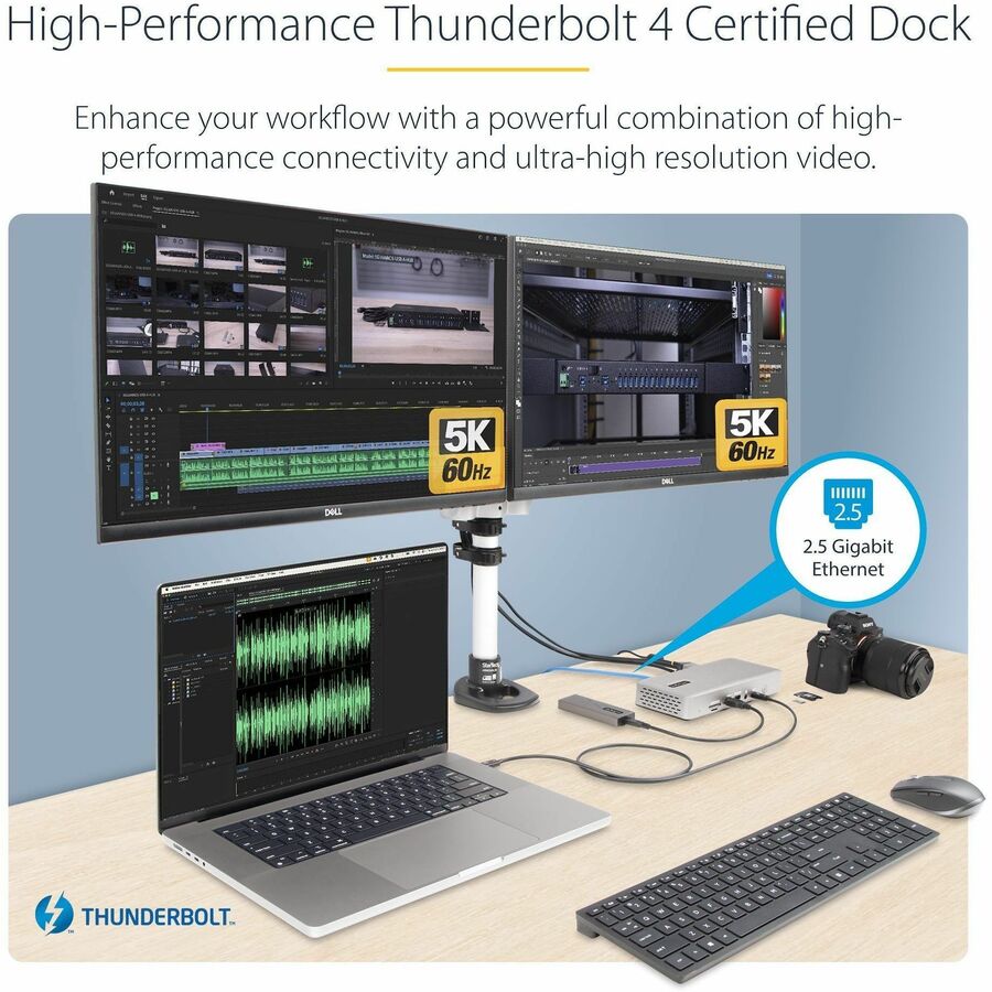StarTech.com Thunderbolt 4 Multi-Display Docking Station, Quad/Triple/Dual Monitor Dock, 2x HDMI/2x DP, 7x USB Hub, 2.5Gb Ethernet, 98W PD
