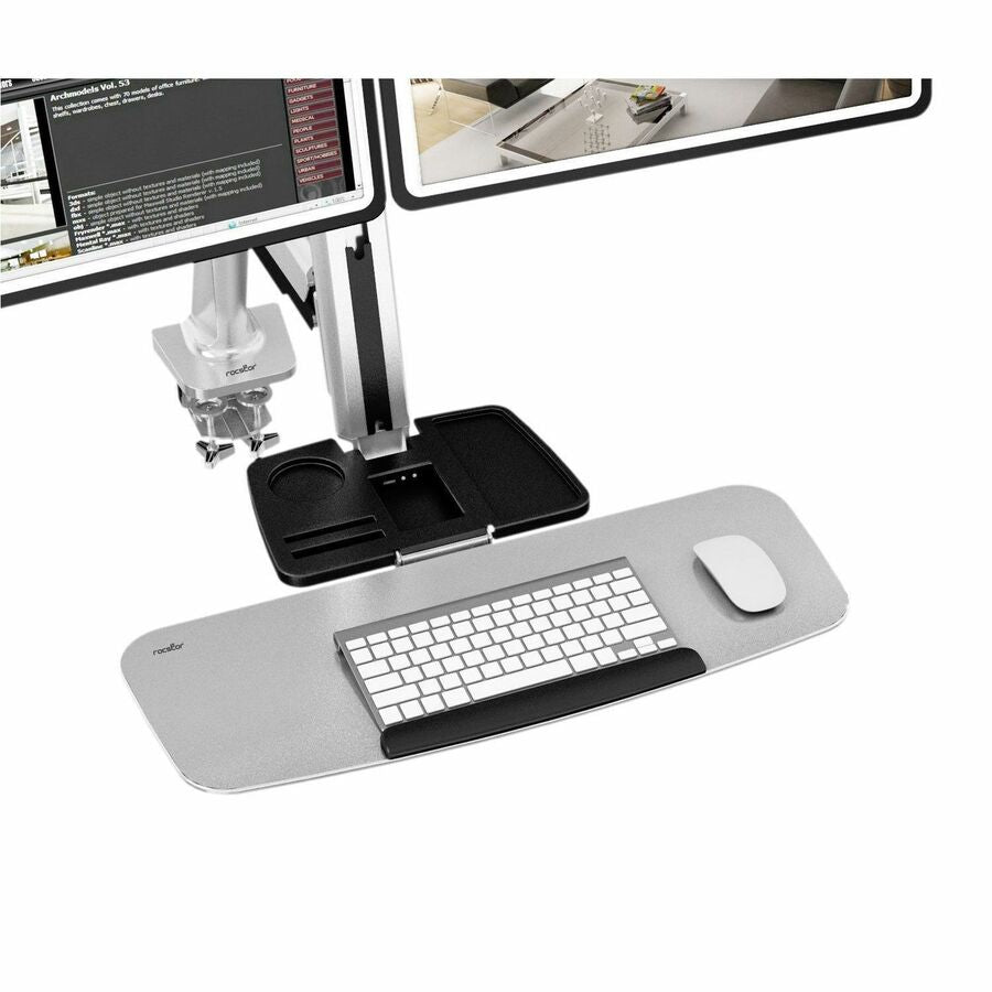 Rocstor ErgoCenter Desk Mount for Monitor, Mouse, Keyboard - Silver - TAA Compliant
