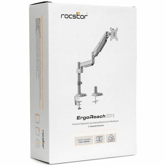 Rocstor ErgoReach Y10N021-S1 Mounting Arm for Monitor, Flat Panel Display - Silver - Landscape/Portrait