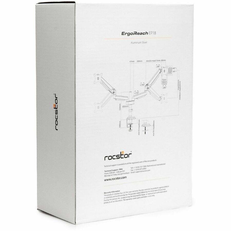 Rocstor ErgoReach Mounting Arm for LED Display, LCD Display, Monitor - Silver - Landscape/Portrait