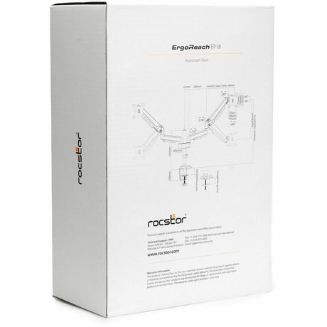 Rocstor ErgoReach Mounting Arm for LED Display, LCD Display, Monitor - Silver - Landscape/Portrait