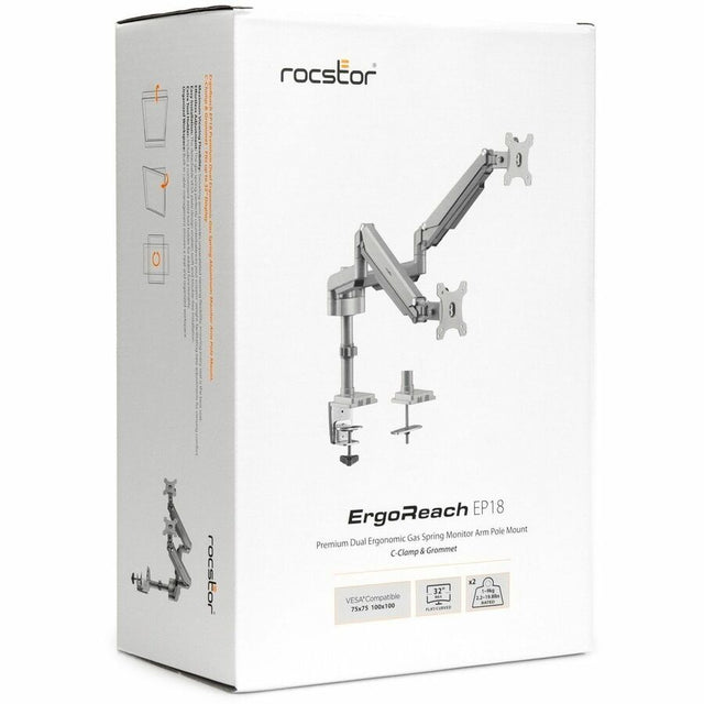 Rocstor ErgoReach Mounting Arm for LED Display, LCD Display, Monitor - Silver - Landscape/Portrait