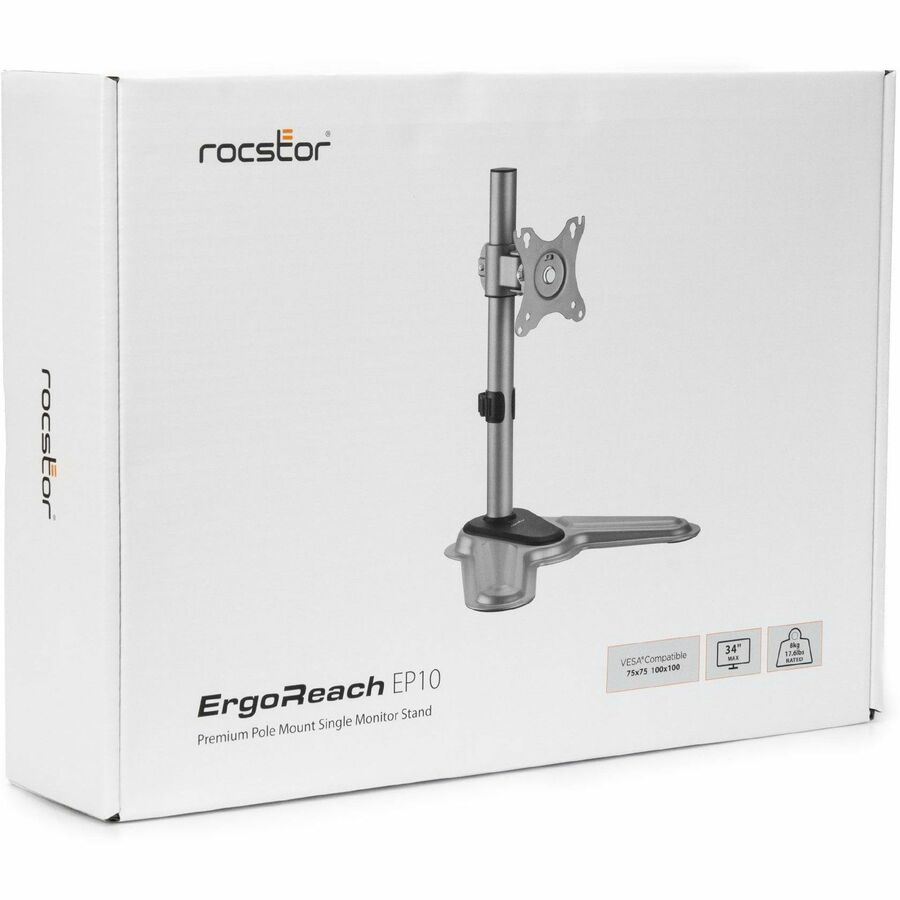 Rocstor ErgoReach Mounting Pole for Monitor, Display - Silver