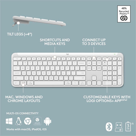 Logitech Signature Slim K950 Wireless Keyboard, Sleek Design, Switch Typing Between Devices, Quiet Typing, Off-white