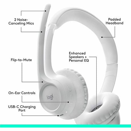 Logitech Zone 300 Wireless Bluetooth Headset With Noise-Canceling Microphone, Compatible with Windows, Mac, Chrome, Linux, iOS, iPadOS, Android - Off-white