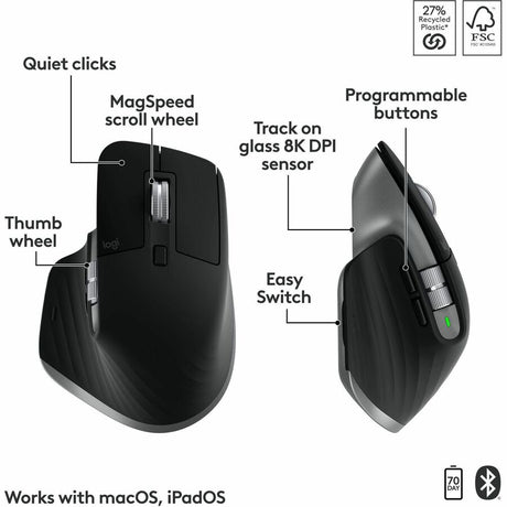 Logitech MX Keys S Combo for Mac, Wireless Keyboard and Mouse With Palm Rest, Bluetooth, Space Gray