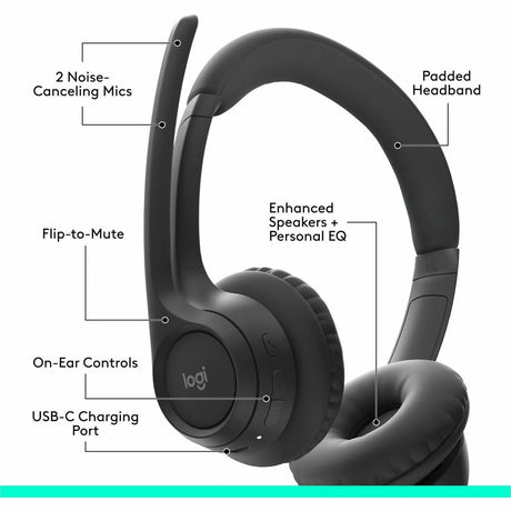 Logitech Zone 300 Wireless Bluetooth Headset With Noise-Canceling Microphone, Compatible with Windows, Mac, Chrome, Linux, iOS, iPadOS, Android - Black