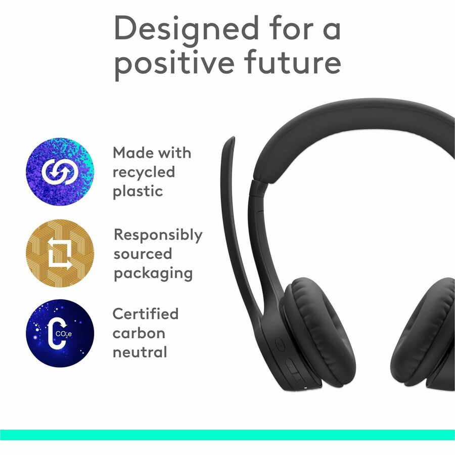 Logitech Zone 300 Wireless Bluetooth Headset With Noise-Canceling Microphone, Compatible with Windows, Mac, Chrome, Linux, iOS, iPadOS, Android - Black