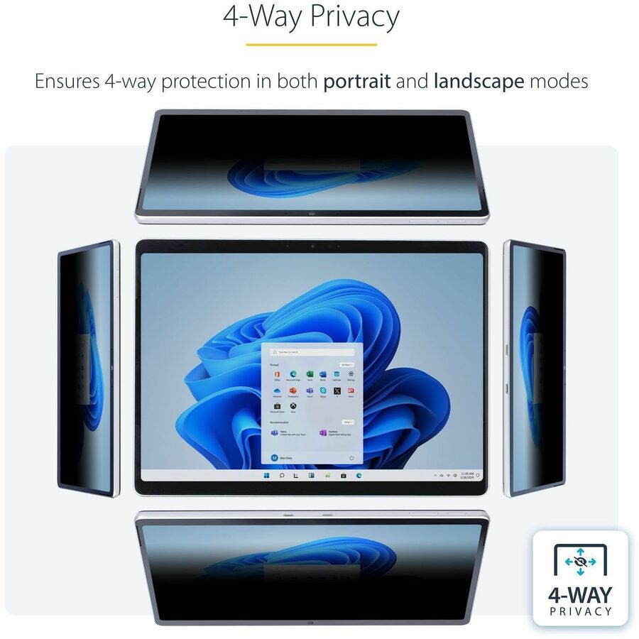StarTech.com 4-Way Privacy Screen For 13-inch Surface Pro 8/9/X Laptop, For Portrait/Landscape, Touch-Enabled, +/- 30 Deg. View, Matte