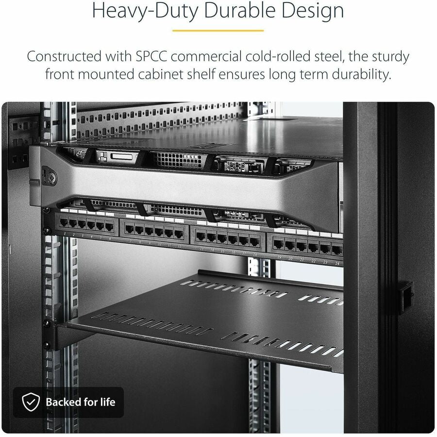 StarTech.com 1U Server Rack Cabinet Shelf - Fixed 16" Deep Cantilever Rackmount Tray for 19" Data/AV/Network Enclosure w/Cage Nuts, Screws