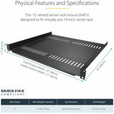 StarTech.com 1U Server Rack Cabinet Shelf - Fixed 16" Deep Cantilever Rackmount Tray for 19" Data/AV/Network Enclosure w/Cage Nuts, Screws