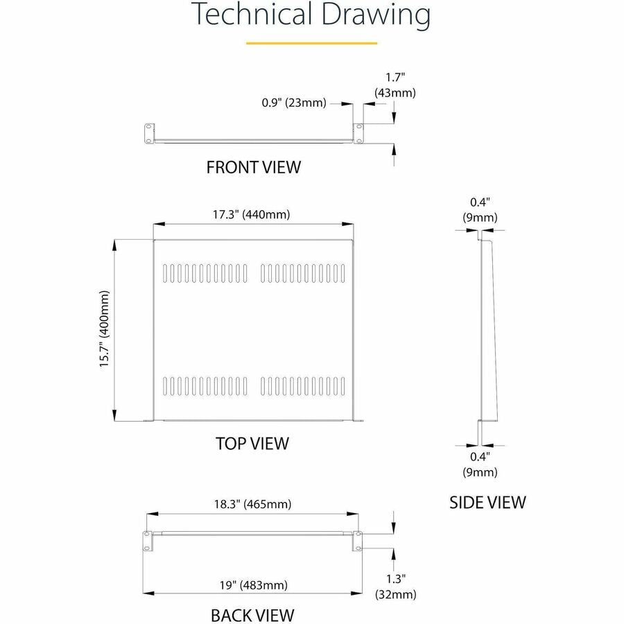 StarTech.com 1U Server Rack Cabinet Shelf - Fixed 16" Deep Cantilever Rackmount Tray for 19" Data/AV/Network Enclosure w/Cage Nuts, Screws
