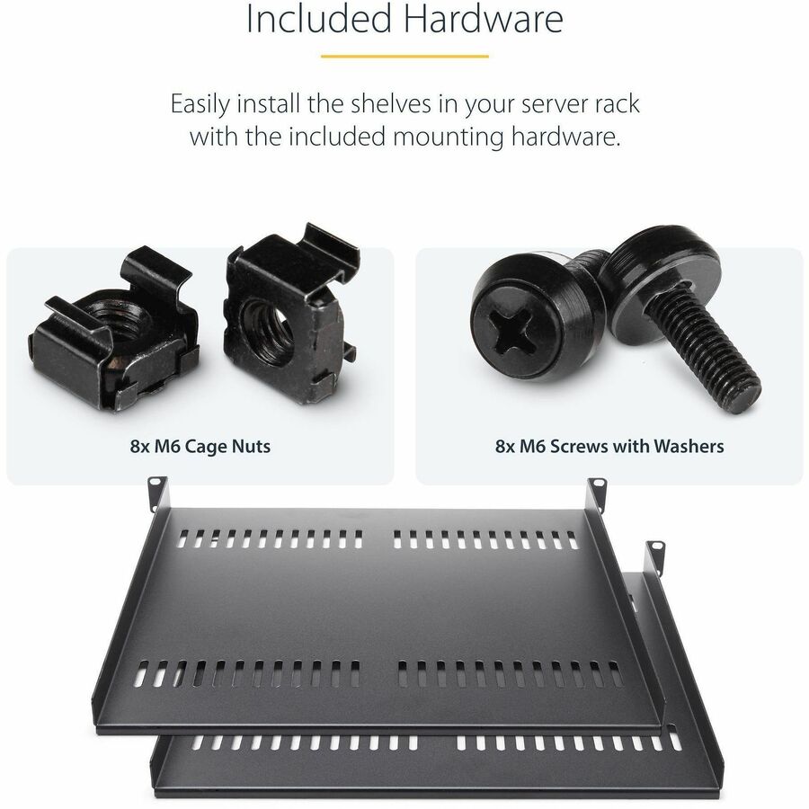 StarTech.com 1U Server Rack Cabinet Shelf - Fixed 16" Deep Cantilever Rackmount Tray for 19" Data/AV/Network Enclosure w/Cage Nuts, Screws