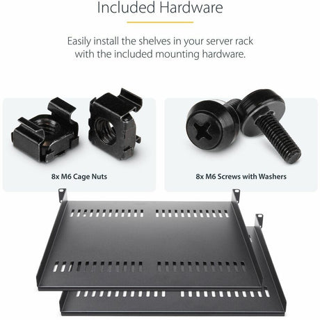 StarTech.com 1U Server Rack Cabinet Shelf - Fixed 16" Deep Cantilever Rackmount Tray for 19" Data/AV/Network Enclosure w/Cage Nuts, Screws