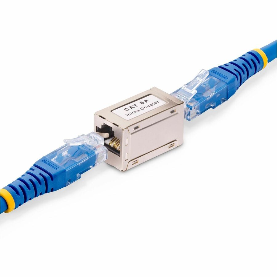 StarTech.com Shielded RJ45 Coupler, Inline Cat6a Coupler, Female to Female (F/F) T568B Pinout, Shielded Ethernet Cable Extension