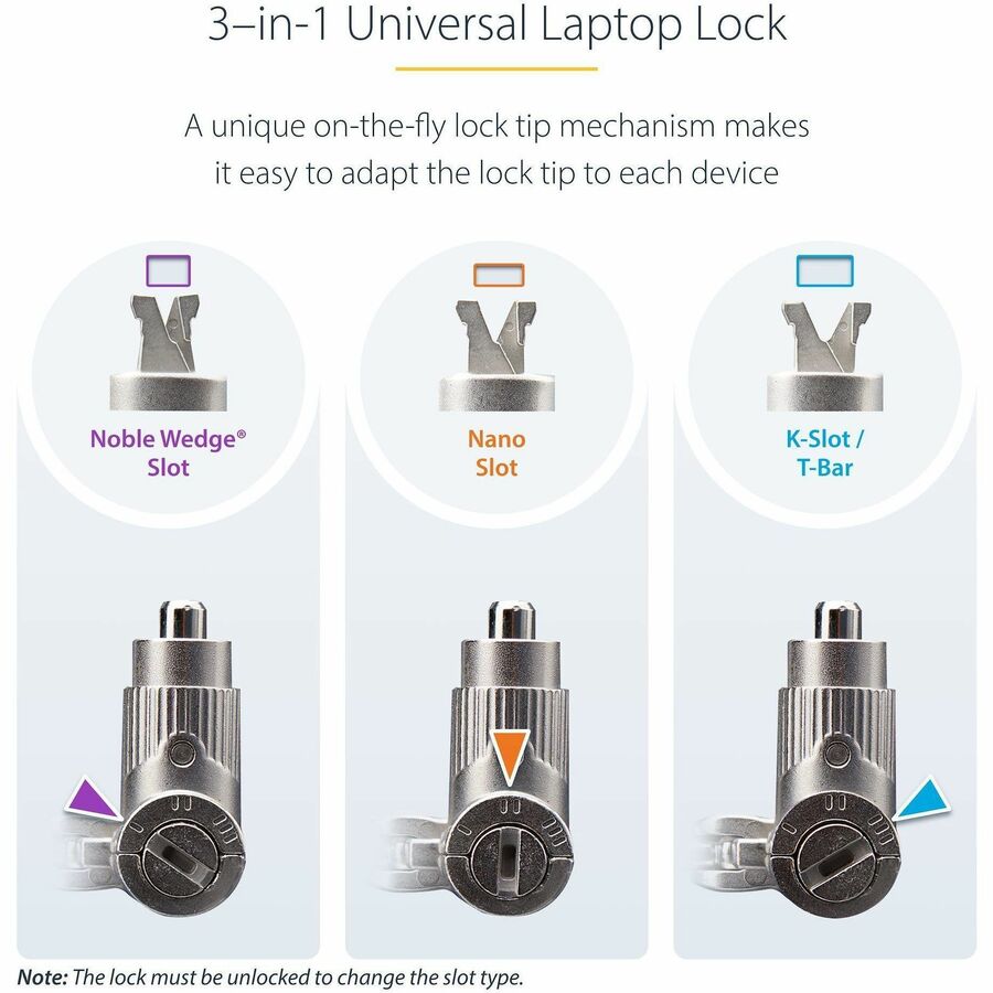 StarTech.com 25-Pack Universal Laptop Lock 6.6ft, Keyed Alike Locking Cable, Security Cable, Compatible w/Noble Wedge&reg;/Nano/K-Slot