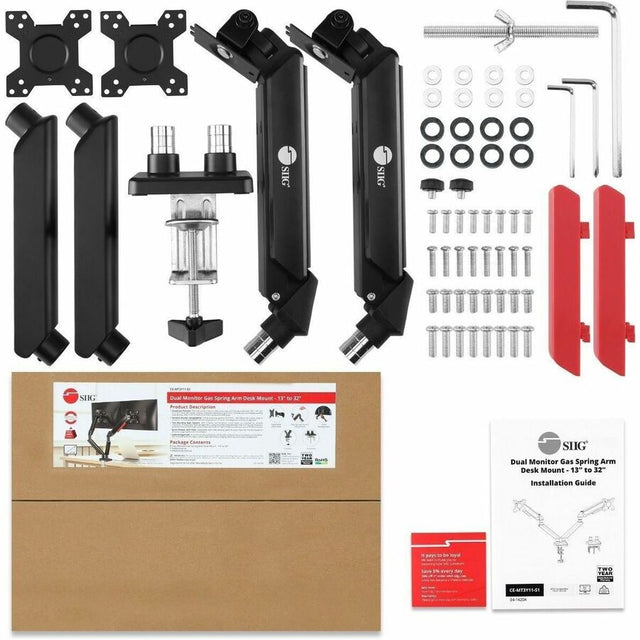 SIIG Dual Monitor Gas Spring Arm Desk Mount - 13" to 32" - Max Load 22 lbs - VESA 75/100mm