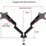 SIIG Dual Monitor Gas Spring Arm Desk Mount - 13" to 32" - Max Load 22 lbs - VESA 75/100mm