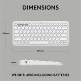 Logitech Pebble Keys 2 K380s, Multi-Device Bluetooth Wireless Keyboard with Customizable Shortcuts, Tonal White
