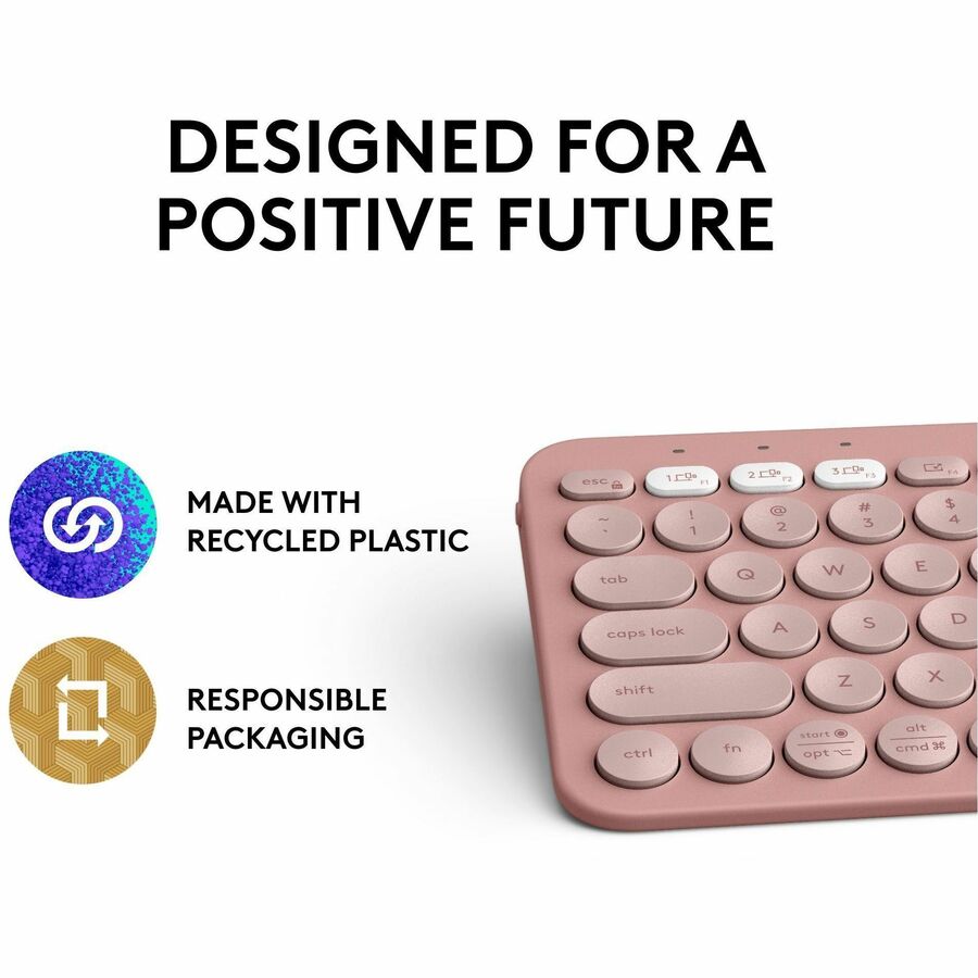 Logitech Pebble Keys 2 K380s, Multi-Device Bluetooth Wireless Keyboard with Customizable Shortcuts, Tonal Rose