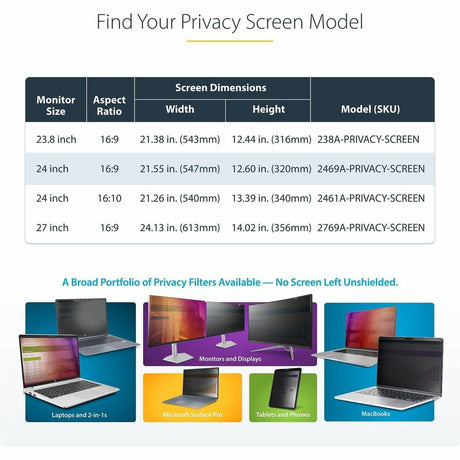 StarTech.com 24-inch 16:9 Computer Monitor Privacy Screen, Hanging Acrylic Filter, Monitor Screen Protector/Shield, +/- 30 Deg., Glossy