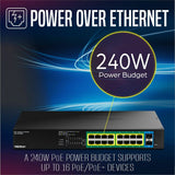 18 Port Gigabit PoE+ Switch