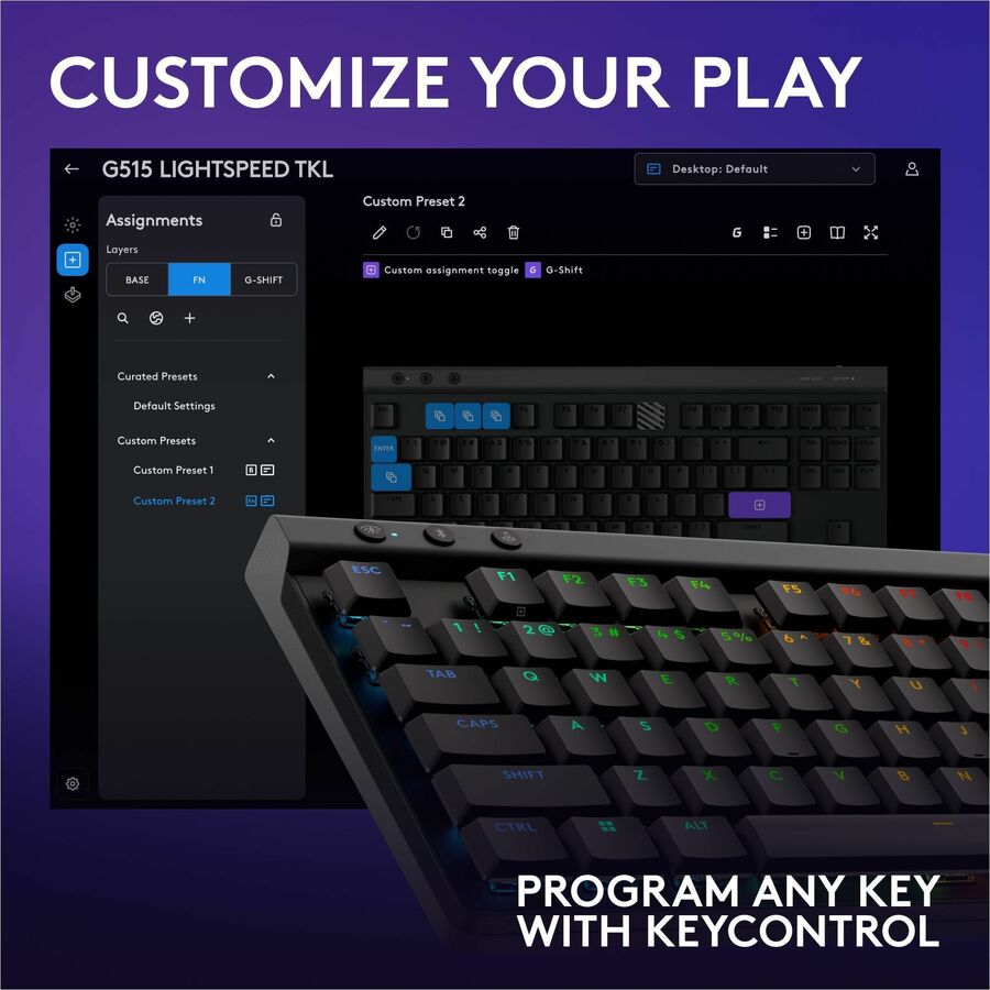 Logitech G515 LIGHTSPEED TKL Low Profile Wireless Gaming Keyboard, LIGHTSYNC RGB, Thin Tenkeyless Design, PBT Keycaps, Linear (Red) Mechanical Switches, Black