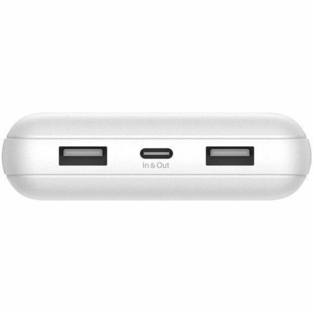 Belkin 15W 3-port USB Power Bank - 20K mAh - 2xUSB-A (12W), 1xUSB-C (15W) - Portable Charger - w/ USB-A to USB-C Cable - White