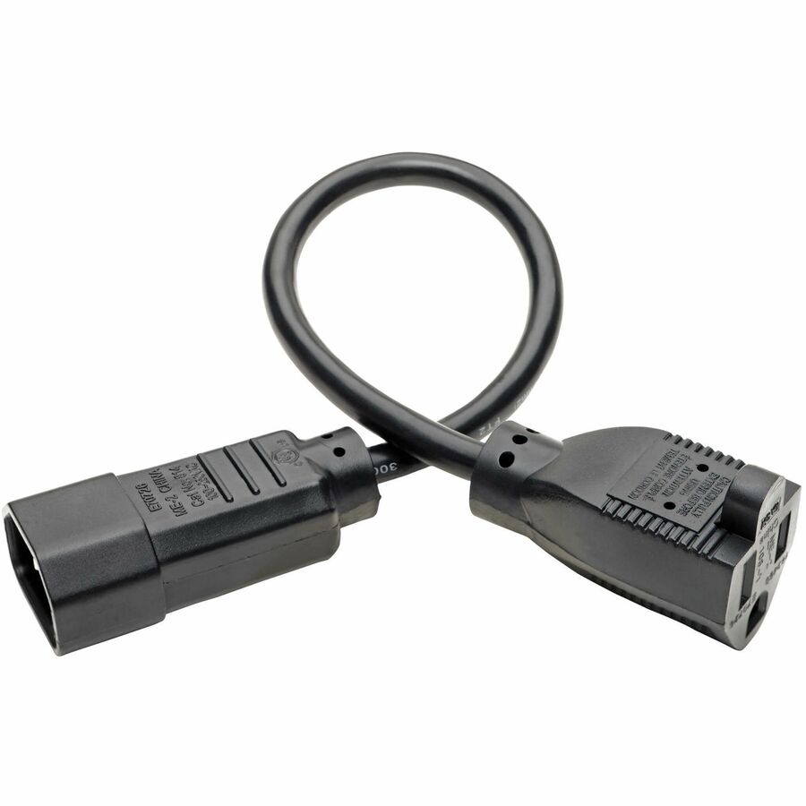 Eaton Tripp Lite Series NEMA 5-15R to C14 Computer AC Power Cable - 13A, 125V, 16 AWG, 1 ft. (0.31 m), Black