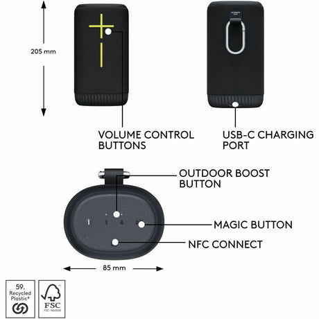 ULTIMATE EARS EVERBOOM Wireless Bluetooth Portable Speaker, Big Bass and Immersive 360-Degree Sound, Floatable Waterproof Speaker IP67, up to 20-Hour Battery and 180 ft (55 m) Range, Black