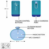 ULTIMATE EARS EVERBOOM Wireless Bluetooth Portable Speaker, Big Bass and Immersive 360-Degree Sound, Floatable Waterproof Speaker IP67, up to 20-Hour Battery and 180 ft (55 m) Range, Blue