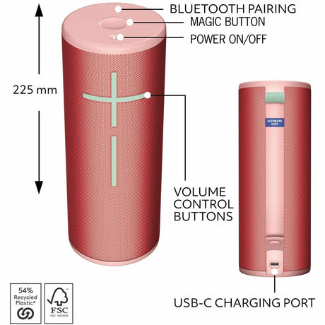 Ultimate Ears MEGABOOM 4 Portable Waterproof Bluetooth Speaker With Powerful 360-Degree Sound and Thundering Bass, Floating Speaker With 20-Hour Battery and 147ft (45m) Range, Red