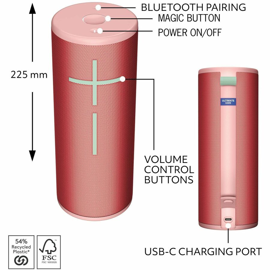 Ultimate Ears MEGABOOM 4 Portable Waterproof Bluetooth Speaker With Powerful 360-Degree Sound and Thundering Bass, Floating Speaker With 20-Hour Battery and 147ft (45m) Range, Red