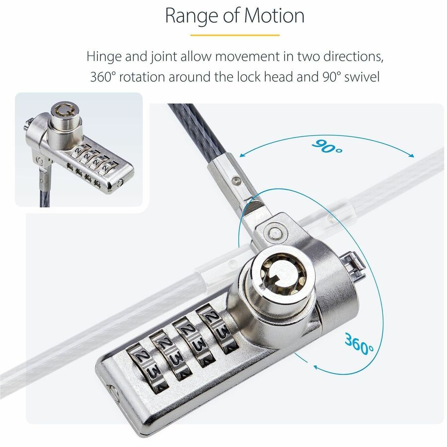 StarTech.com 10-Pack Dual-Access Laptop Lock, 6.5ft (2m) Keyed Alike and Combination Security Cable Lock for K-Slot Devices, Anti-Theft
