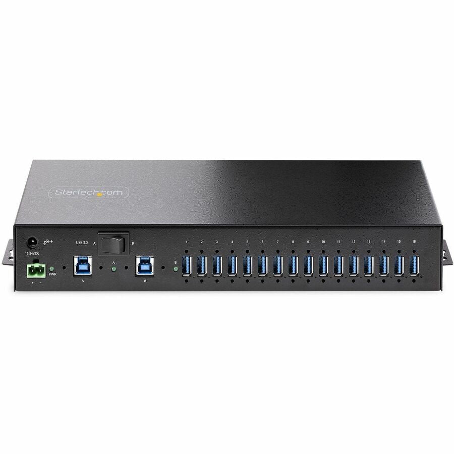 StarTech.com 16-Port Industrial USB 5Gbps Hub with Power Adapter, Mountable, Terminal Block Power, USB Charging, Dual-Host Hub/Switch