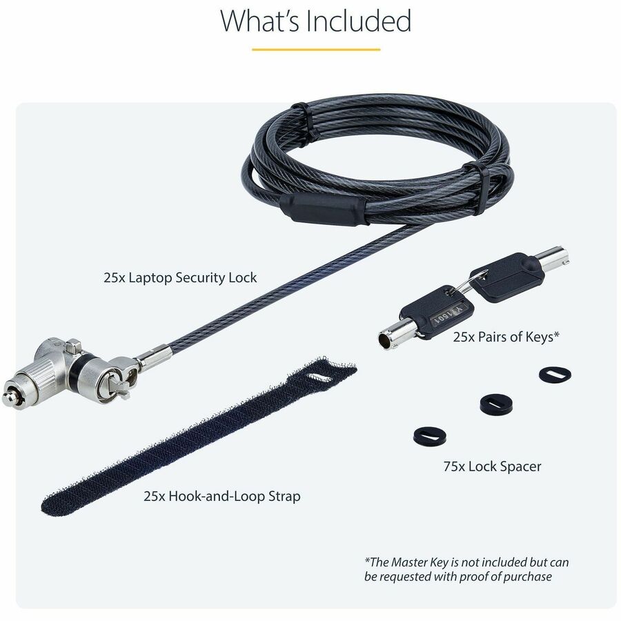 StarTech.com 25-Pack Universal Laptop Lock 6.6ft, Master Keyed Locking Cable, Security Cable, Compatible w/Noble Wedge&reg;/Nano/K-Slot