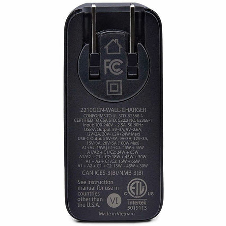 StarTech.com 100W USB-C Wall Charger, 2x USB-C, 2x USB-A, Fast Charging Portable GaN Power Adapter, PD 3.0, 6ft/1.8m USB-C to USB-C Cable