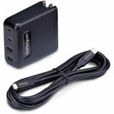 StarTech.com 100W USB-C Wall Charger, 2x USB-C, 2x USB-A, Fast Charging Portable GaN Power Adapter, PD 3.0, 6ft/1.8m USB-C to USB-C Cable