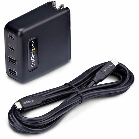 StarTech.com 100W USB-C Wall Charger, 2x USB-C, 2x USB-A, Fast Charging Portable GaN Power Adapter, PD 3.0, 6ft/1.8m USB-C to USB-C Cable