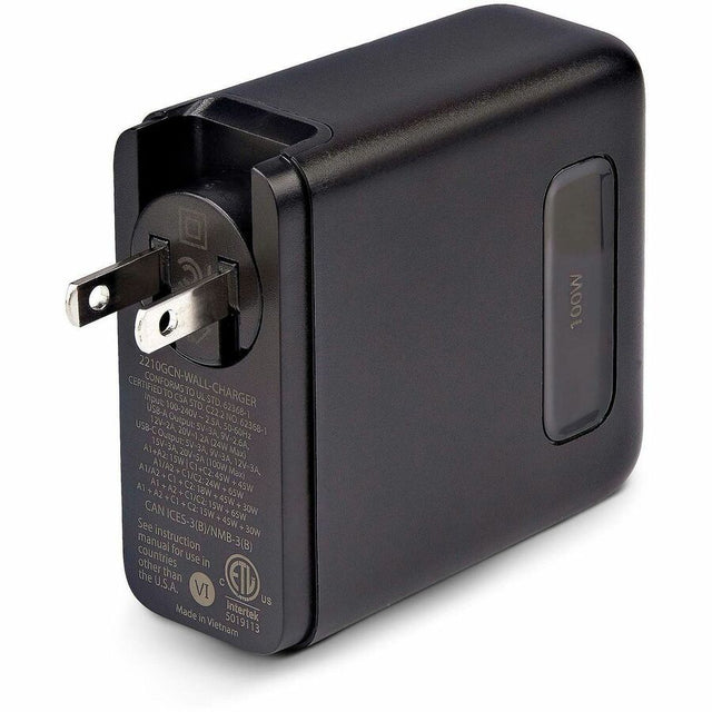 StarTech.com 100W USB-C Wall Charger, 2x USB-C, 2x USB-A, Fast Charging Portable GaN Power Adapter, PD 3.0, 6ft/1.8m USB-C to USB-C Cable