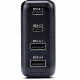 StarTech.com 100W USB-C Wall Charger, 2x USB-C, 2x USB-A, Fast Charging Portable GaN Power Adapter, PD 3.0, 6ft/1.8m USB-C to USB-C Cable