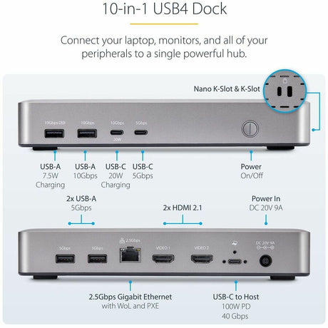 StarTech.com USB4 Docking Station, USB-C 40Gbps, up to Dual 4K 60Hz HDMI, Multi-Monitor Dock, 6-Port USB Hub, 2.5GbE, 100W Power Delivery