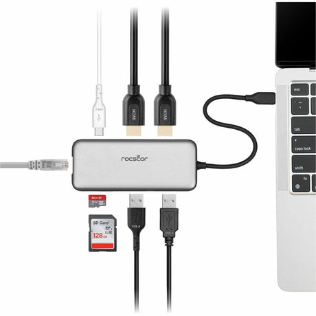 Rocstor Premium USB-C 8-in-1 Dual HDMI Display Portable Dock Multiport Adapter