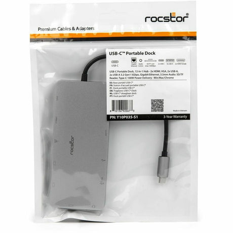 USB-C Portable Dock Multiport Adapter 100W PD 2x HDMI 1x VGA 4x USB-A SD/TF Gigabit RJ45 3.5mm Audio Port