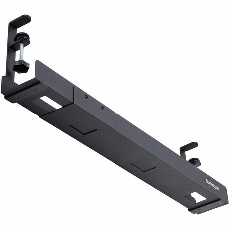 StarTech.com Under Desk Cable Management Tray, Length Adjustable, Clamp-On Installation, No Drilling Required, Black