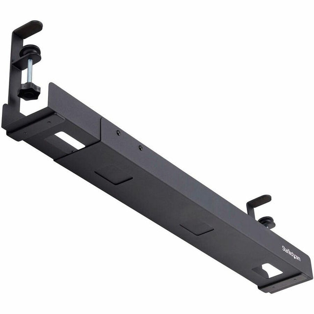 StarTech.com Under Desk Cable Management Tray, Length Adjustable, Clamp-On Installation, No Drilling Required, Black