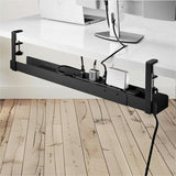 StarTech.com Under Desk Cable Management Tray, Length Adjustable, Clamp-On Installation, No Drilling Required, Black