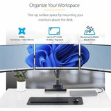 StarTech.com Triple Monitor Desk Mount For Up To Three 27in Screens, VESA 75x75/100x100, Tool-Less Arm Adjustments, C-Clamp/Grommet